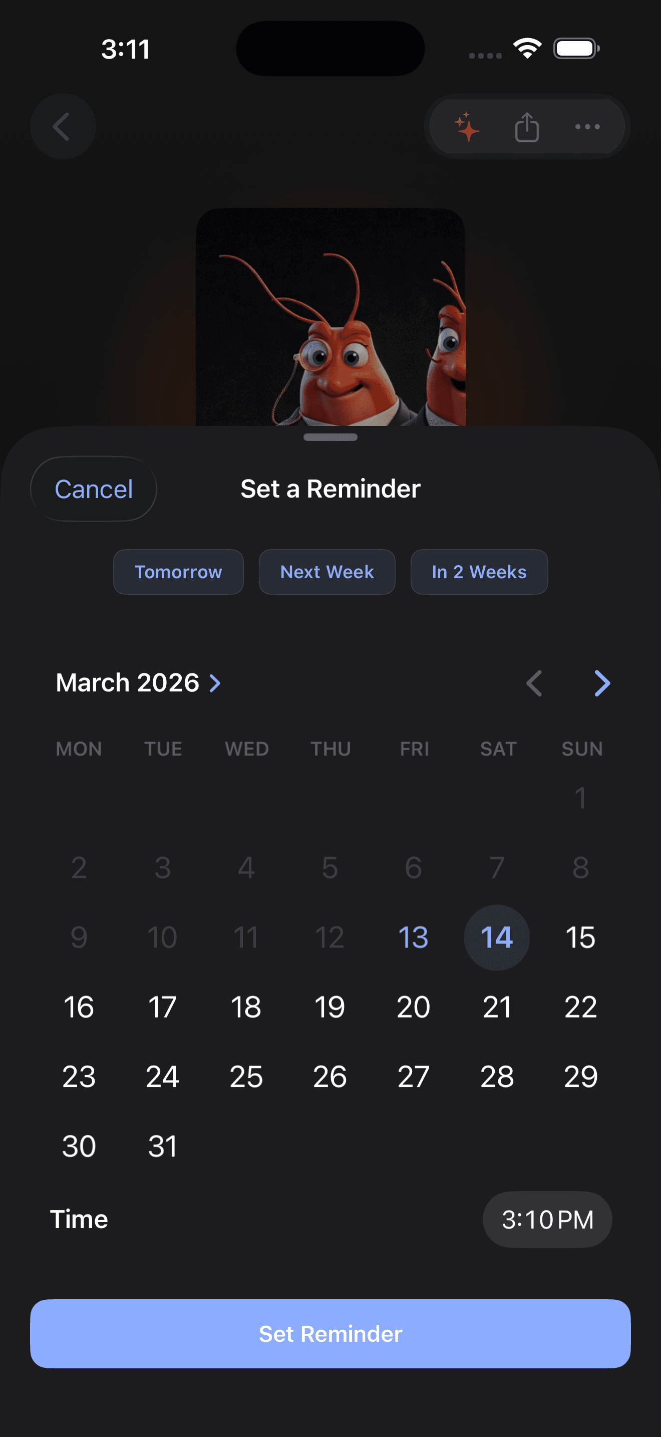 Setting a reminder on a capture in Tapture